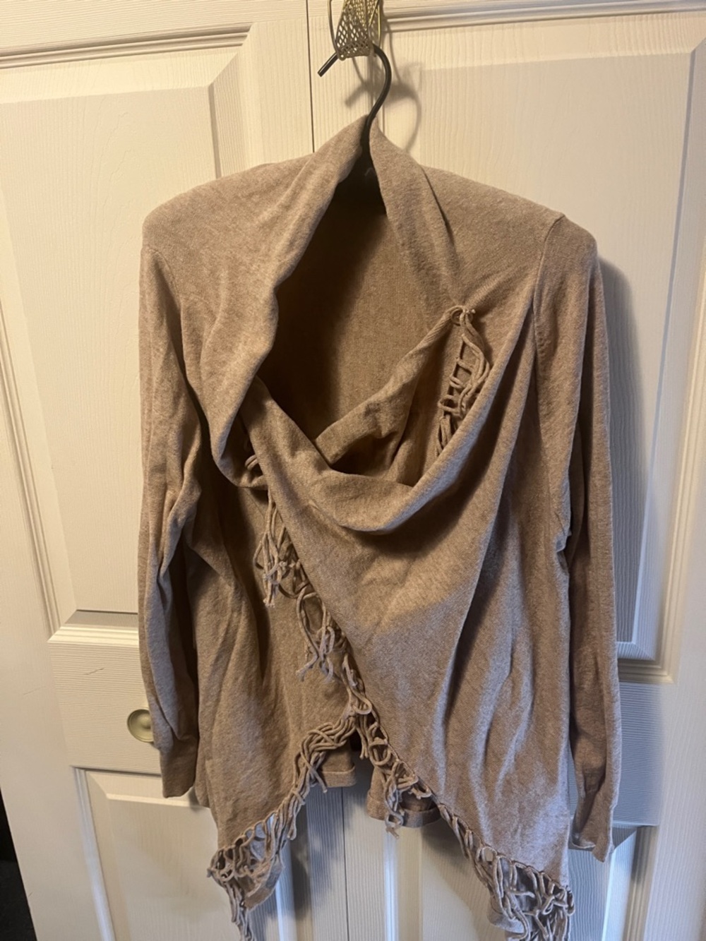 Love Tree Beige Open-Front Fringe Wrap Cardigan